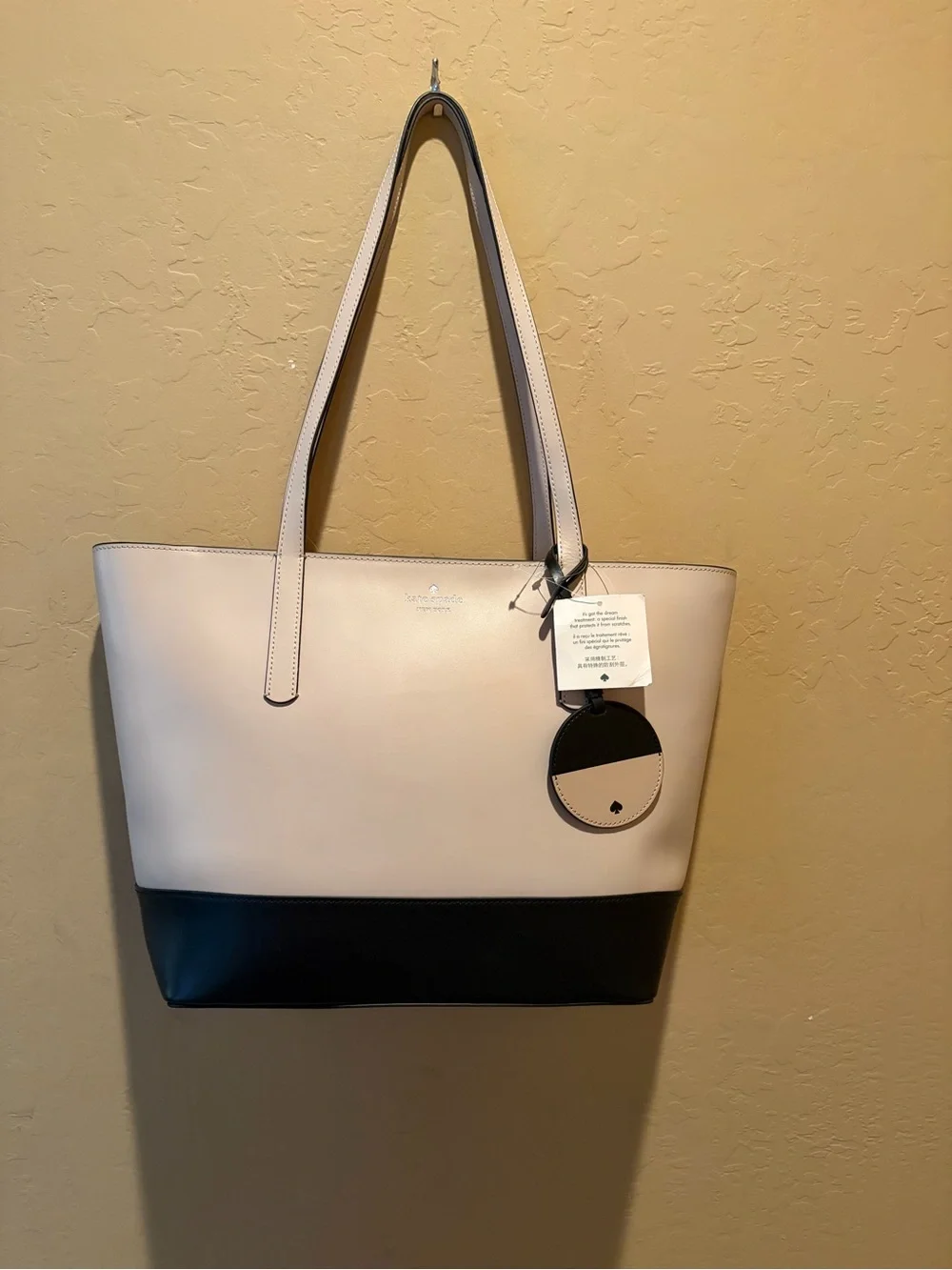 kate spade New York Briel Neutral Two-Tone Beige and Black Tote with Charm